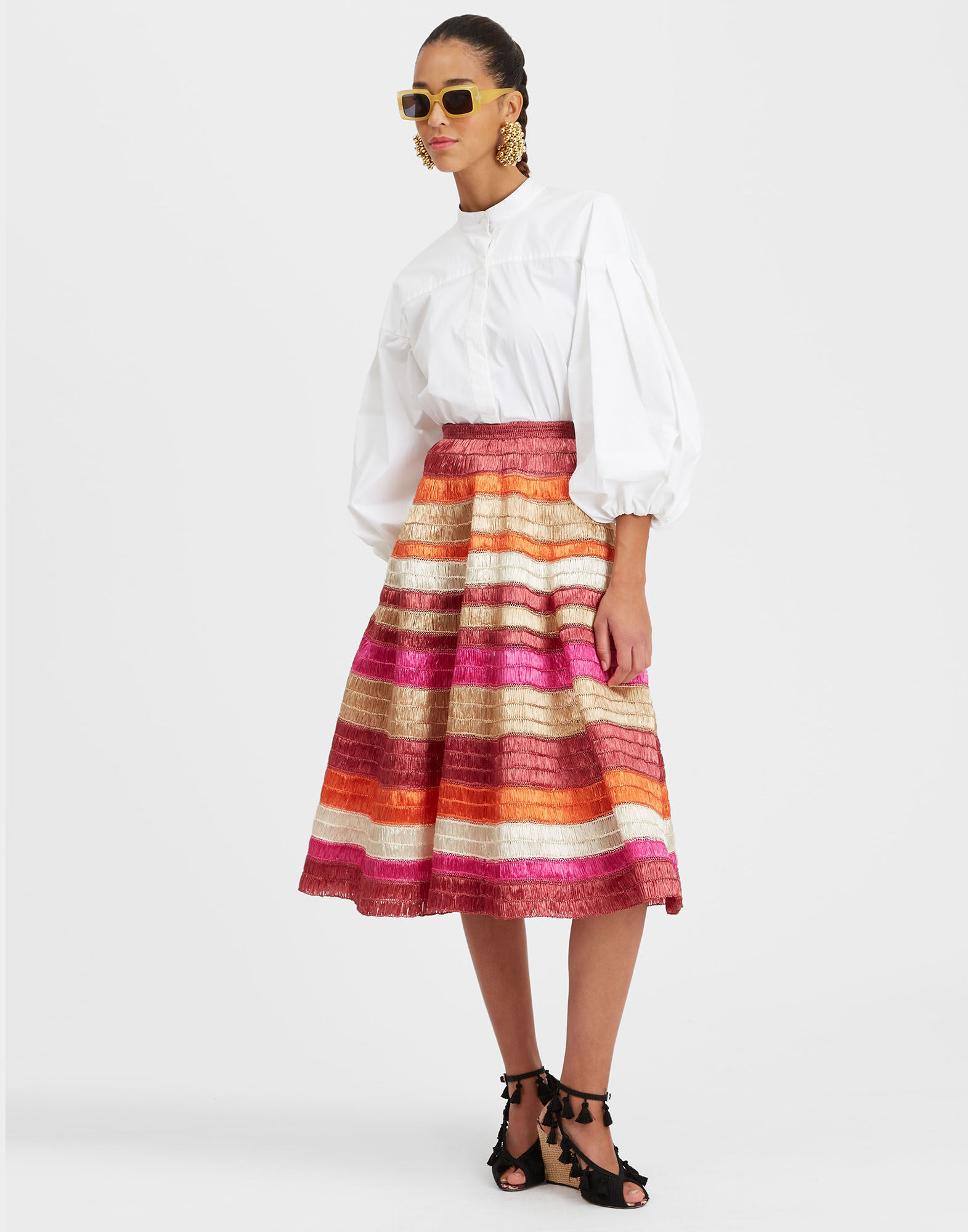Reina Embroidered Skirt in Color Block Orange for Women | La DoubleJ