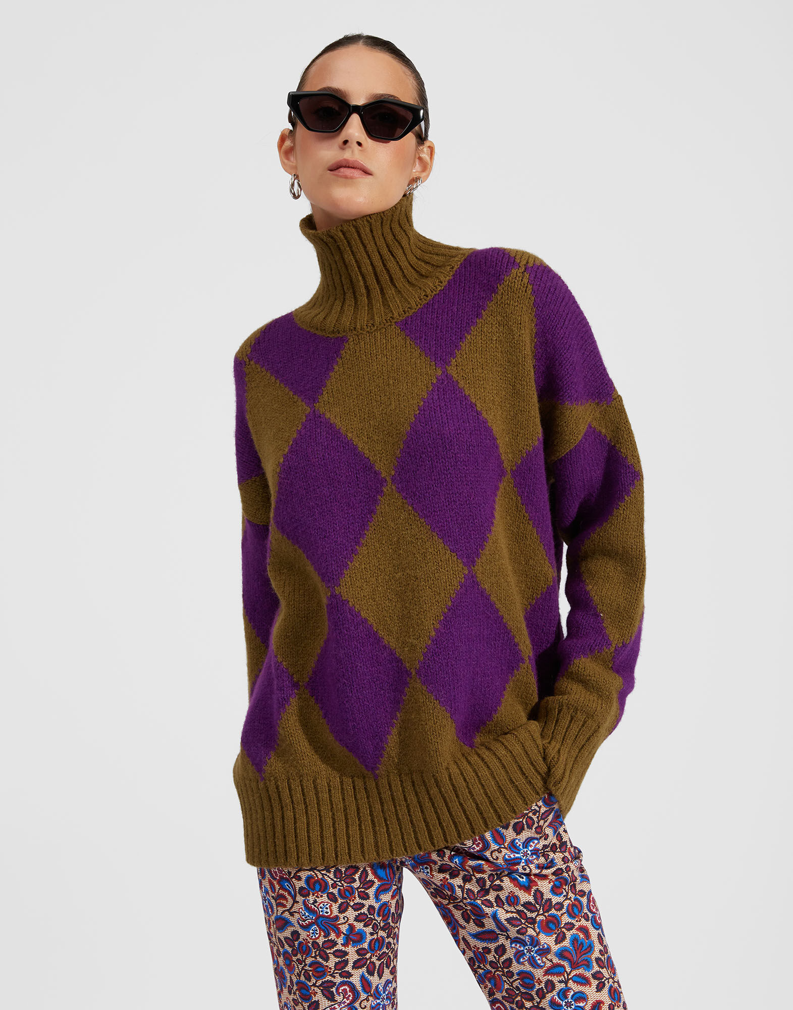 Argyle Sweater in Green/Purple for Women | La DoubleJ