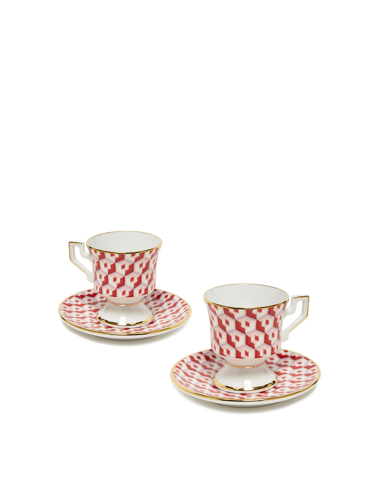 LA DOUBLEJ Set of two gold-plated porcelain espresso cups and saucers