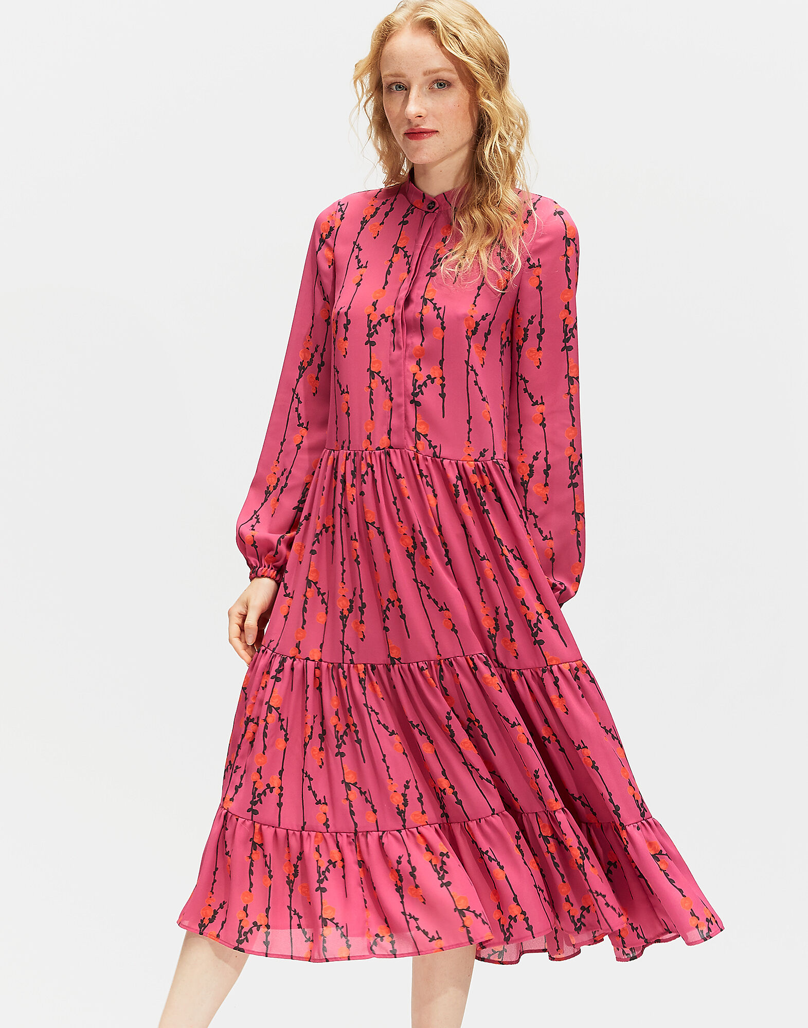 pink boho dress with sleeves