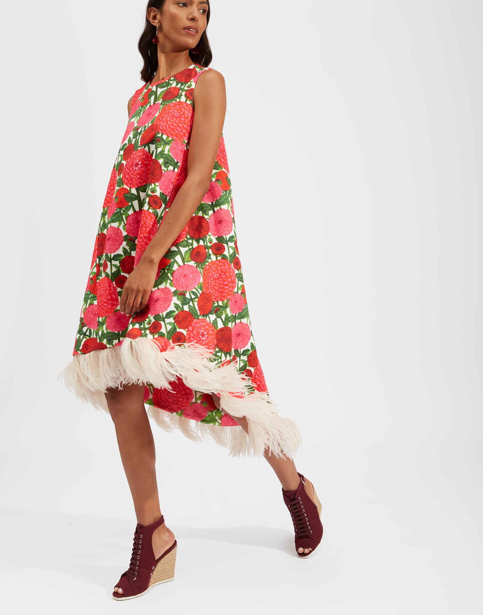 La Scala High Dress (With Feathers) in Pink Dahlias for Women | La 