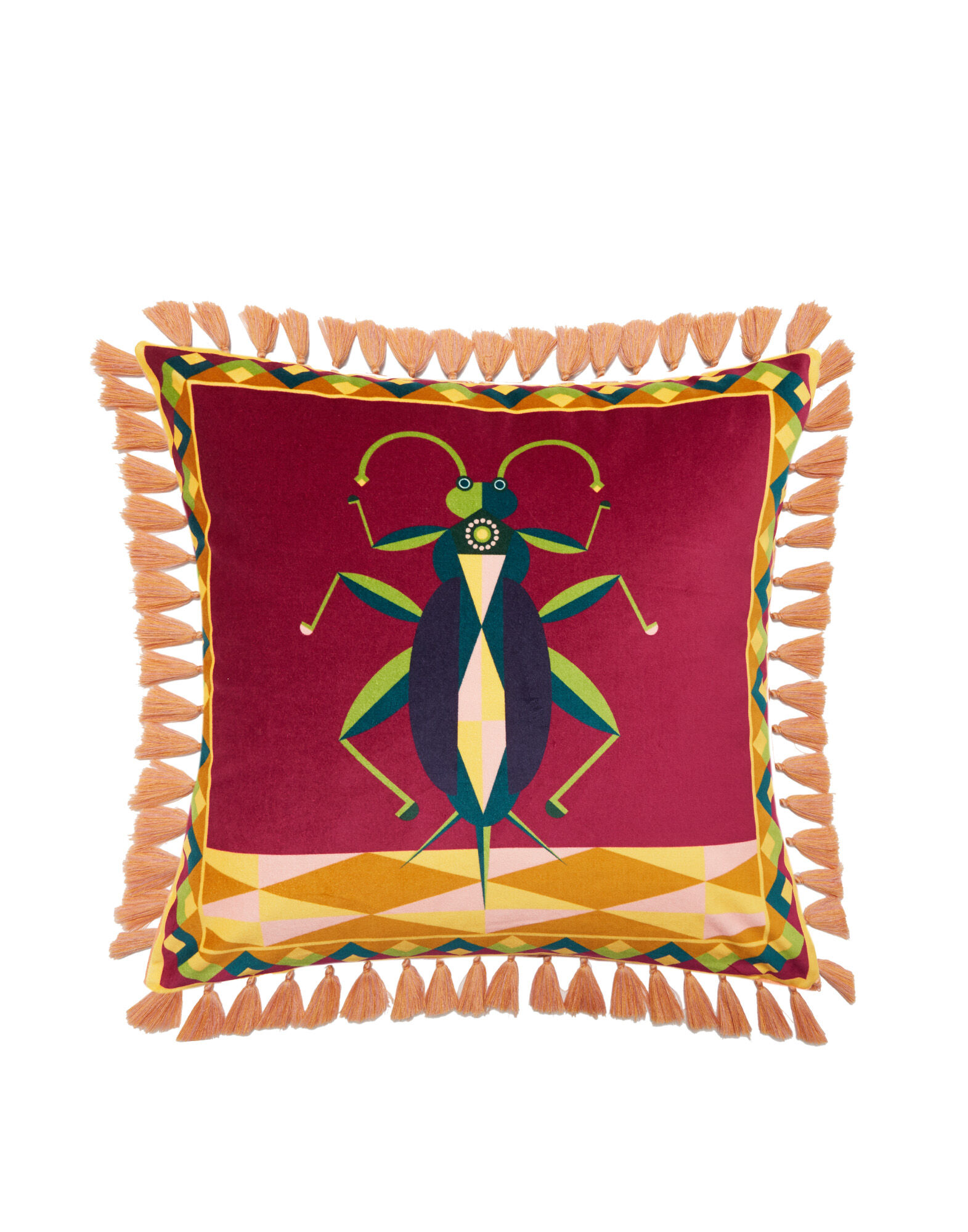 La Doublej Insect-print Velvet Cushion In Cricket | ModeSens