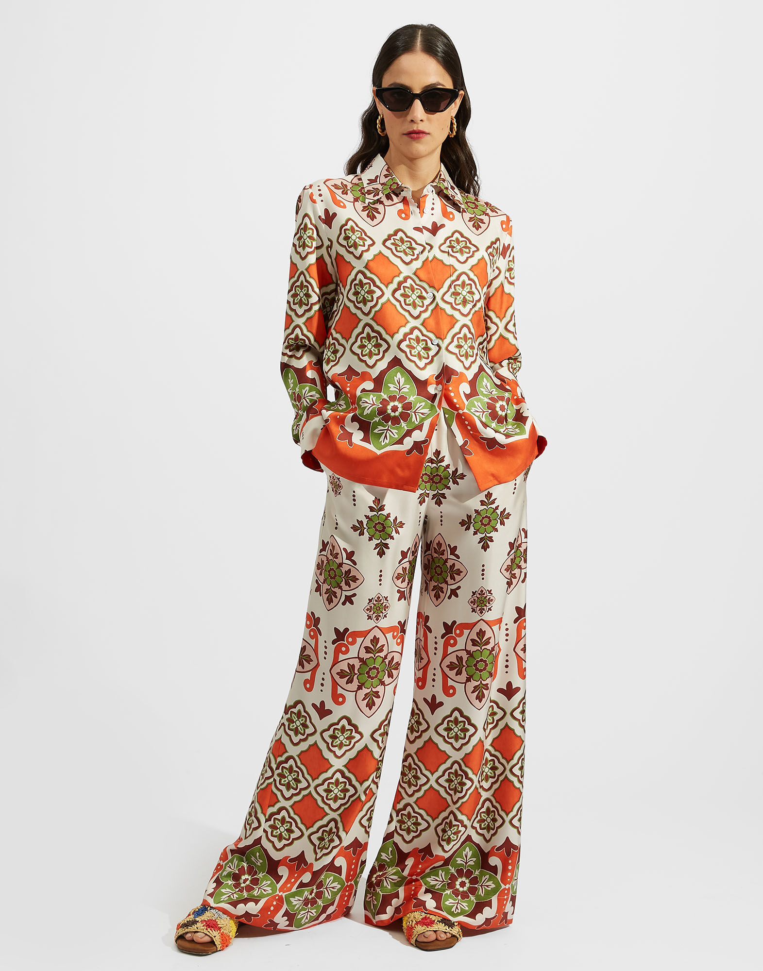 Placed Print Palazzo Trousers