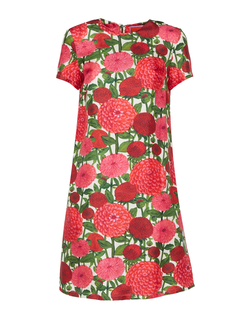 Mini Swing Dress in Pink Dahlias for Women | La DoubleJ