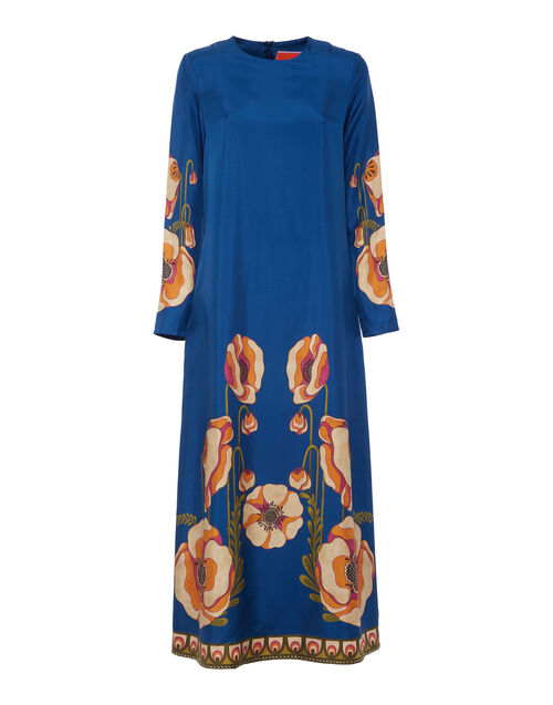 Long Sleeve Swing Dress (Placée) in Poppies Blue Placée for Women | La ...