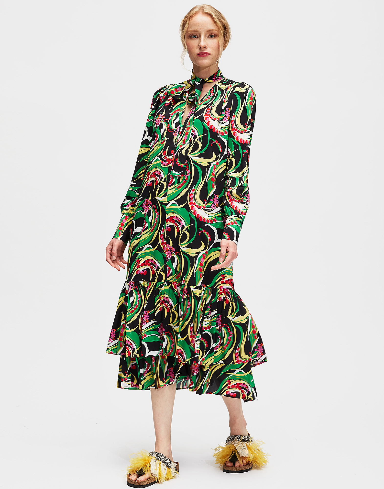 good witch floral long sleeve midi dress