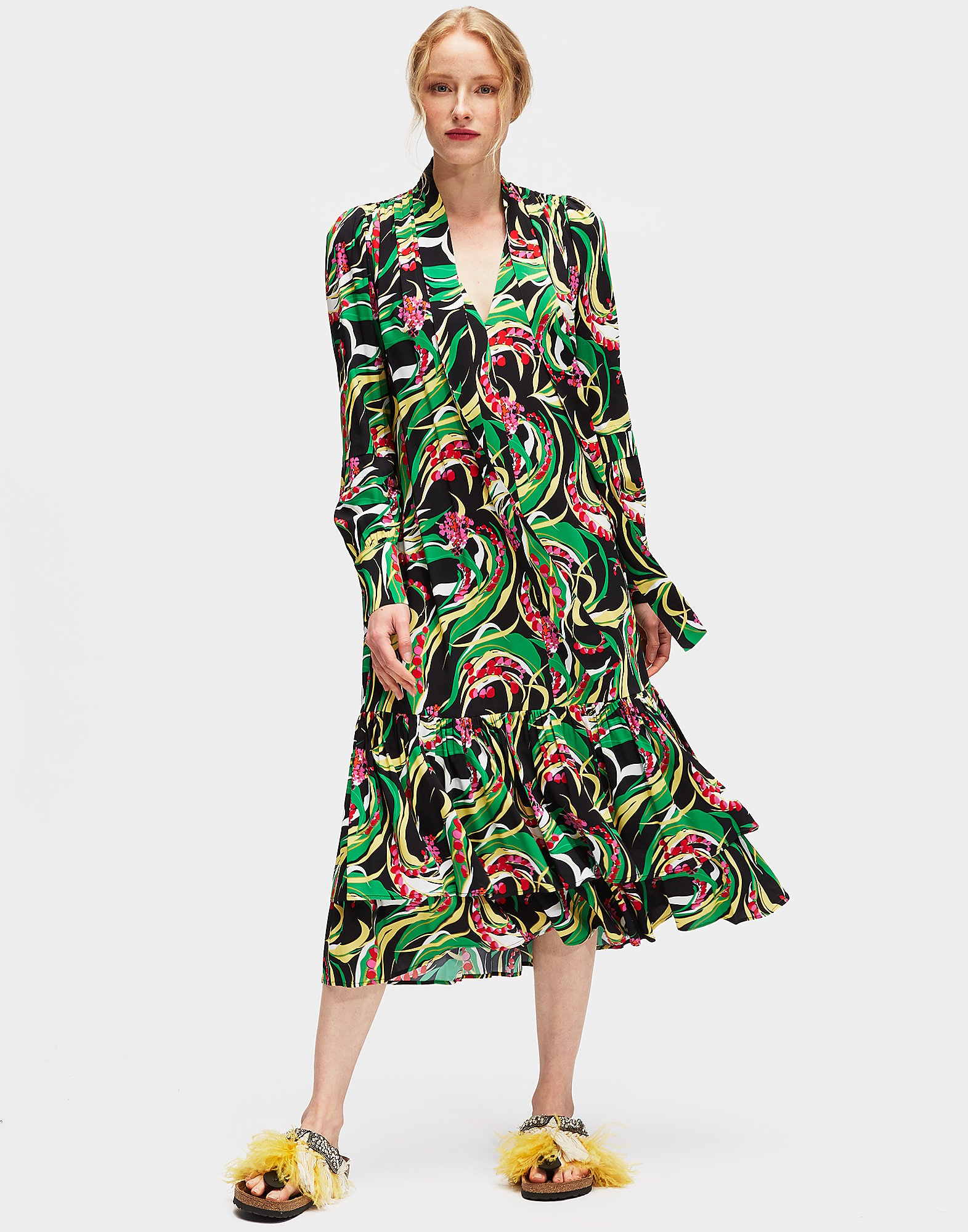 good witch floral long sleeve midi dress